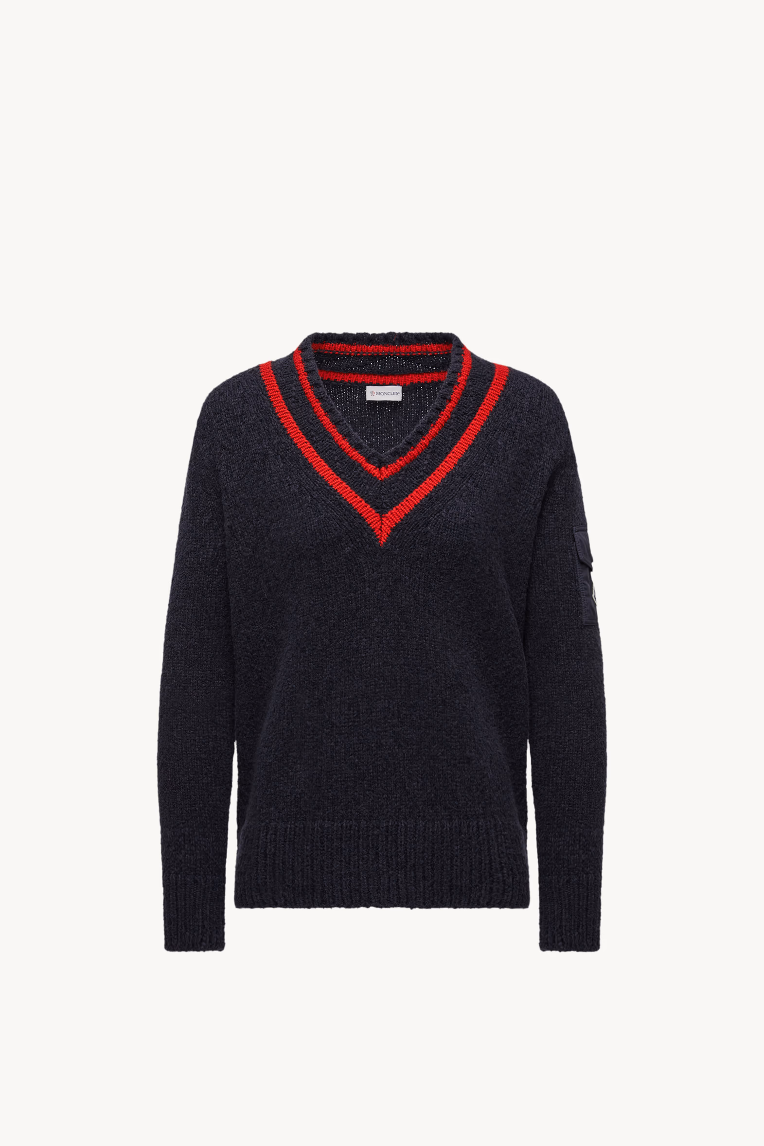 Padded V-Neck Cotton & Wool Blend Sweater Women Navy Blue Moncler 2